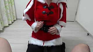 My girlfriend in Santa costume gives blowjob