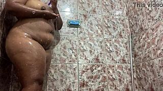 filmed hidden ebony babe in shower with big cock 😍