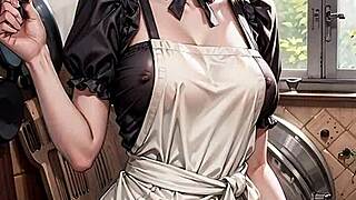 Ai generated blonde maid cook serving food in uniform