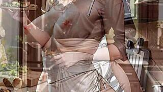 Ai generated blonde maid cook serving food in uniform