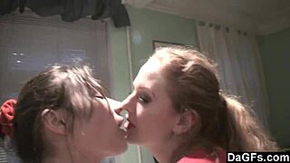 amateur lesbians kiss and lick in the kitchen?