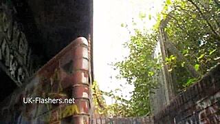 Public flashing by redhead MILF Monica exposing outdoors