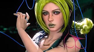 Jolyne sex doll fucked with toys in milf anime hentai.