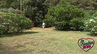 Young brunette Candie with small tits gets her ass fucked outdoors