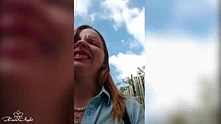 Blonde flaunts big tits in daring public nudity