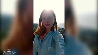 Blonde flaunts big tits in daring public nudity