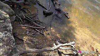 Hot nudist Noa finds random guy to fuck on public beach