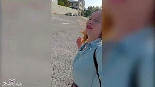 Blonde flaunts big tits in daring public nudity