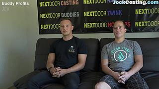 casted sturdy gay bodybuilder amateurs enjoy blowjob then jerk off for cum in interview