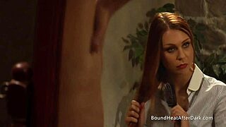 Submissive blonde lesbian slave awaits her strict mistress.