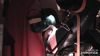 rubbernurse agnes - heavy rubber clinic red gown - a short but finally intense pegging sequence