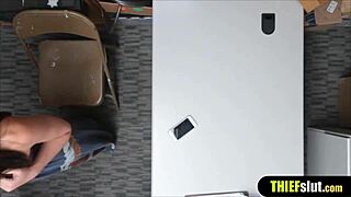 Virgin shoplifter teen 18+ loses virginity to horny mall cop