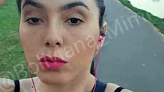 latina babe shows shaved pussy in public park