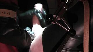 rubbernurse agnes - heavy rubber clinic red gown - a short but finally intense pegging sequence