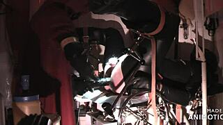 rubbernurse agnes - heavy rubber clinic red gown - a short but finally intense pegging sequence