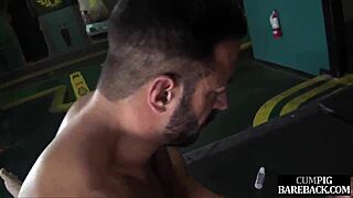 How does a cocksucking hunk get barebacked by a jock?