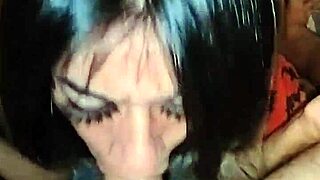 Latina bitch performs deepthroat on big cock