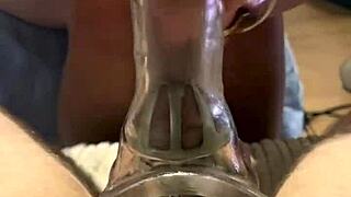 my caged cock gets teased and denied in fleshlight sleeve