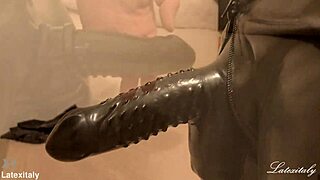 Huge Latex Cock Stretches Tight Holes!