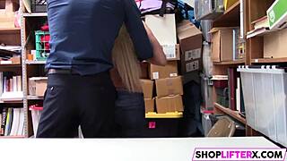 shoplifting suspect gets caught and punished with blowjob on monster cock in office