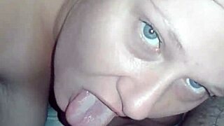 fat blonde gives daddy a sloppy blowjob