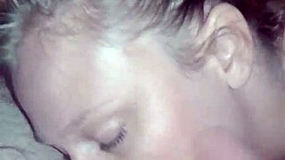 fat blonde gives daddy a sloppy blowjob