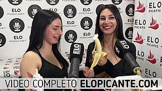 mielcita and almendra suck banana with cream and swallow
