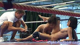 Wrestling Beauty Pussytoyed By Lesbian Babe