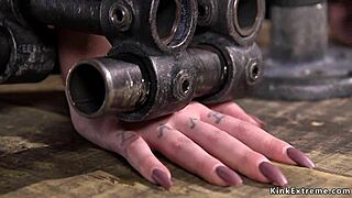 look at this brunette in doggy bondage getting fucked hard and deep