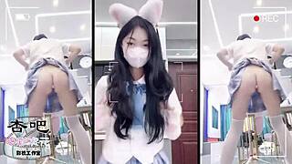 Asian Student Bent Over Hard