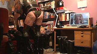 Roxina Fucks Green Latex Ass Doll With Cock