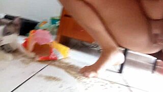 Sarah Rosa grinds aphrodisiac peanuts in the kitchen, teasing with her big tits and cute Japanese charm.