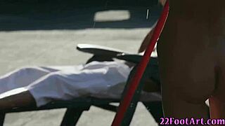 petite babe strokes cock with feet