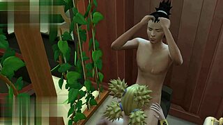 shikamaru and temari in a bath scene from naruto