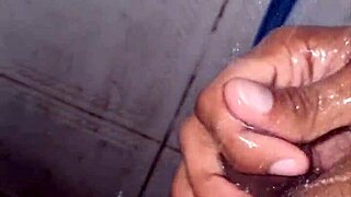 skinny guy cumming on big black cock in bathroom pov