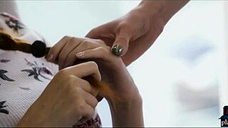 Russian milf babes finger each other after yoga 😍