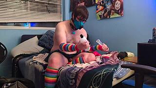 Submissive guy plays wild with his dragon toy