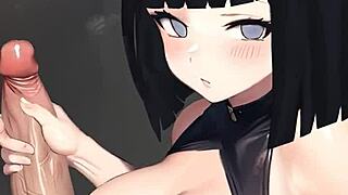 Hinata gives a hot handjob to a monster cock in pov anime style.