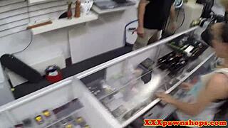 This ebony babe slowly stripteases for the pawnbroker in a hidden reality clip.