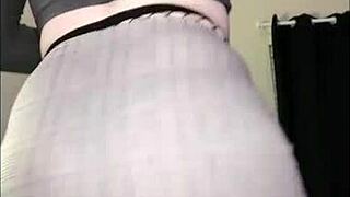 Sexy Curvy Redhead Dances in Fishnets, Showing Her Big Ass