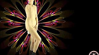 Sweet asian dances to music with psychedelic background