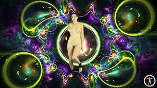 Sweet asian dances to music with psychedelic background