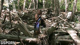 Sexy 18yo girl fingers hairy pussy deep in forest solitude