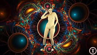 Sweet asian dances to music with psychedelic background