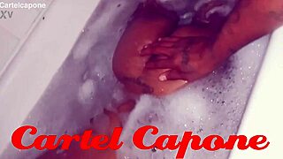 ebony babe bathes with big cock in shower