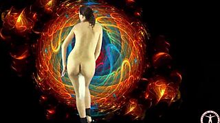 Sweet asian dances to music with psychedelic background