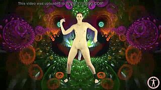 Sladká Asiatka tančí na hudbu s psychedelickým pozadím