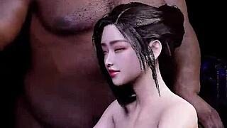 Nude cartoon girl plays piano with her uncle in the park