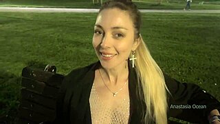 shameless slut picked up on street, boobs kneaded in park