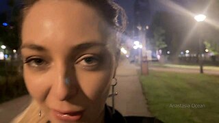 shameless slut picked up on street, boobs kneaded in park